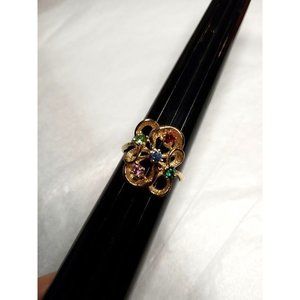 Size 7.5 Gold Tone‎ Multi Color Rhinestone Ring (1a4)